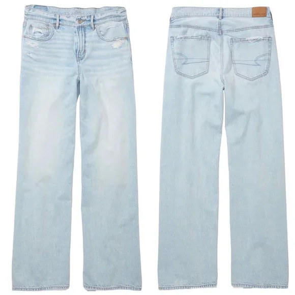 NWT American Eagle Womens 20 Long Low Rise Skater Jean Baggy Wide Leg Light Wash - Picture 2 of 8